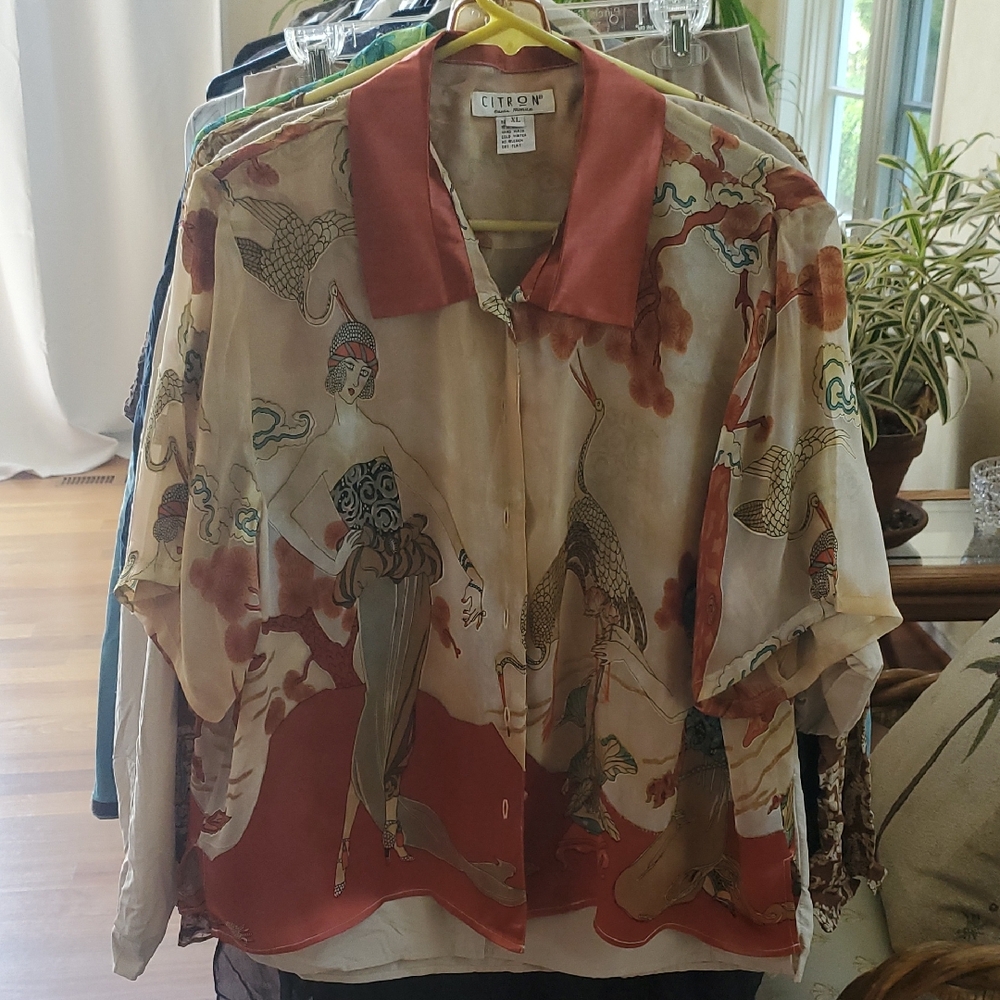 Citron Woman's Artistic Print Shirt - Red and Beige
